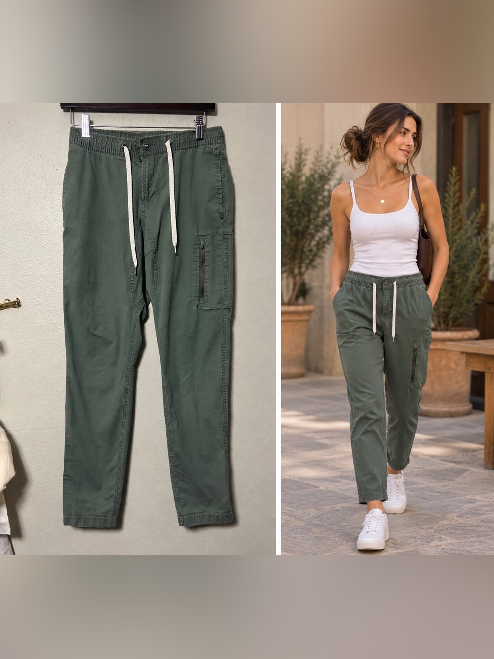 VUORI Women's DuraTerra Mid Rise Ripstop Pants in Army Green Sz S Gorpcore